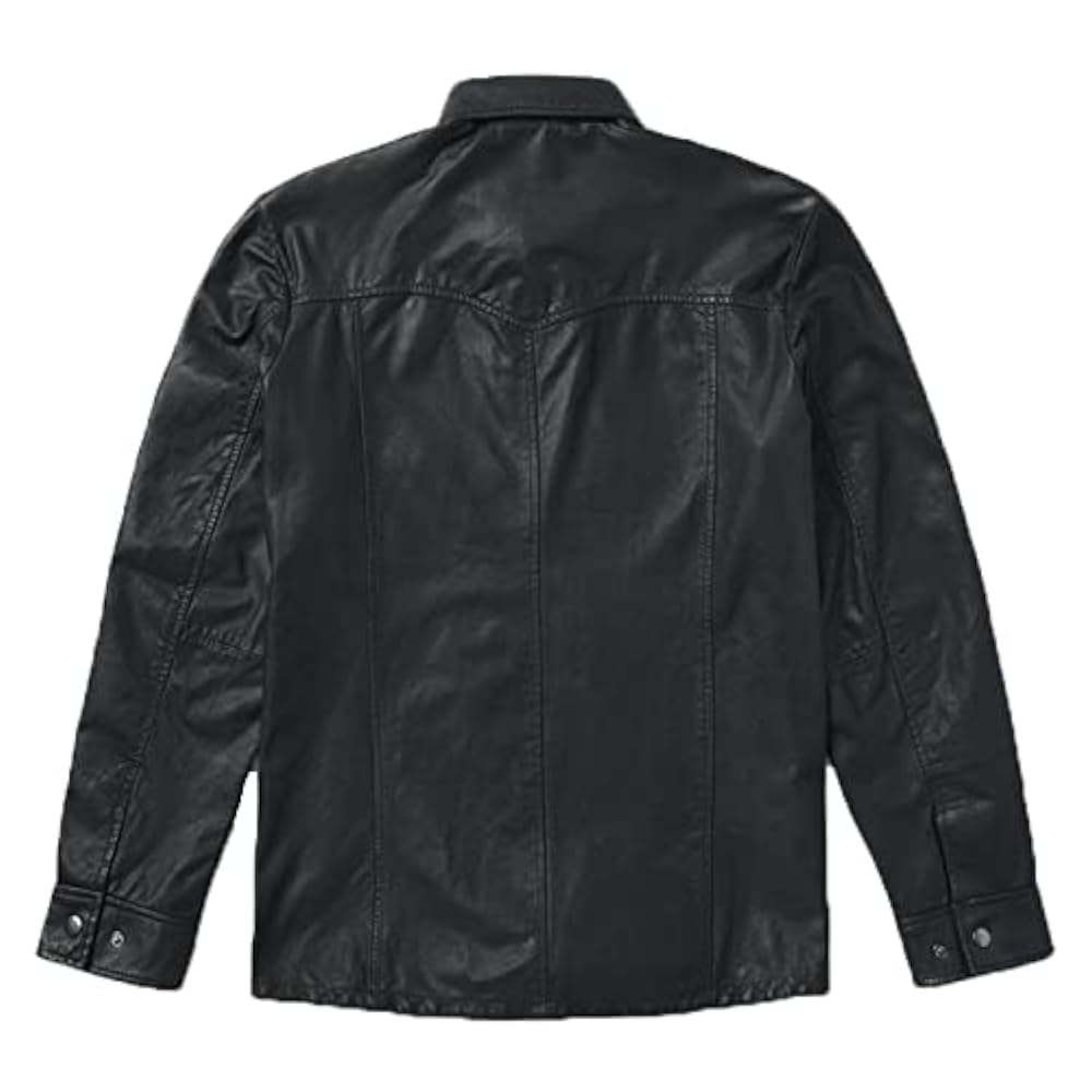 【CULLNI 24ss】Faux Leather Shirt Jacket JACKETZ Classic American Singer Popstar Black Faux Leather